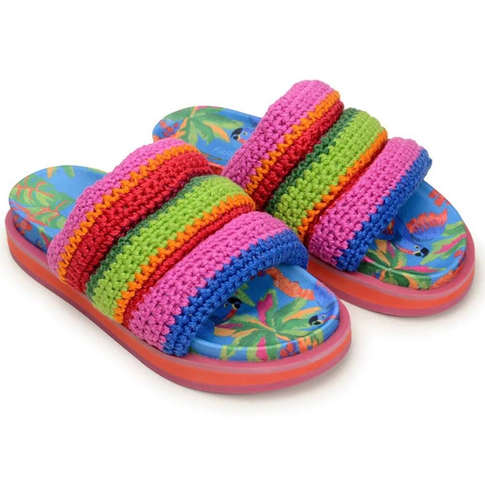 FARM Rio Blue Macaw Crochet Anatomic Slide Sandal